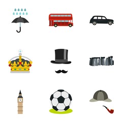 United Kingdom icons set. Flat illustration of 9 United Kingdom vector icons for web