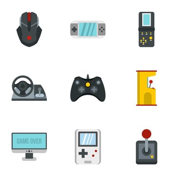 Computer games icons set. Flat illustration of 9 computer games vector icons for web