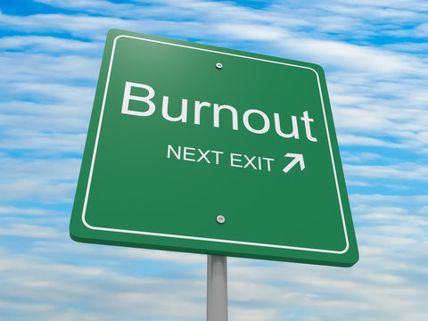 Next Exit: Burnout Road Sign, 3d illustration