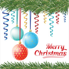 Decorative Christmas balls on white background, vector Christmas card