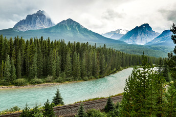 Fototapeta na wymiar Train tracks along Banff