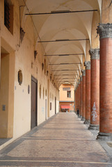 Italy, Bologna old portico in Azeglio street.