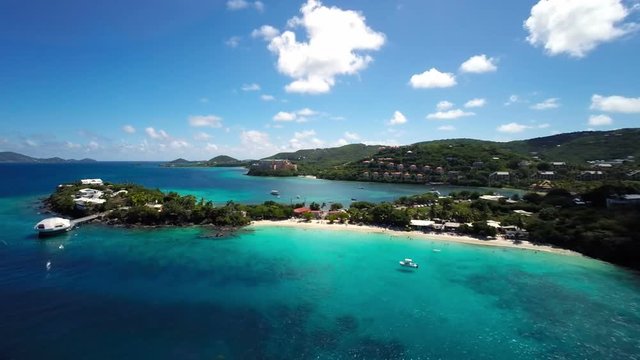 aerial video of Coki Point and Water Bay and a beach at Coki Bay, St.Thomas, US Virgin Islands
