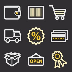 Shopping mobile icons, e-commerce infographics symbols.