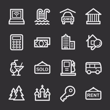 Travel web icons.  Vacation and transport, booking and delivery