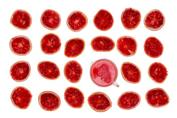 Six rows of ruby red grapefruit halves
