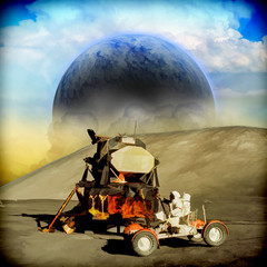 Fototapeta na wymiar Digital painting of an Astronaut on an alien planet