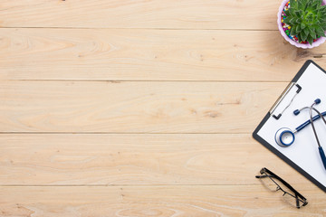 Stethoscope in doctors desk