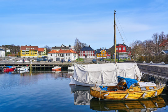 Larvik harbor in spring, Norway