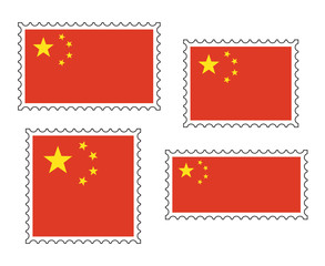 China flag postage stamp set, isolated on white background, vector illustration.