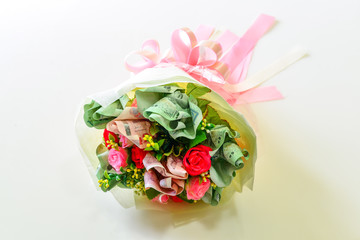 bouquet isolated on the white background, handmade flower by thailand bill