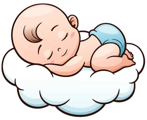 Fototapeten Vector Illustration of Cartoon Baby sleeping on a cloud © sararoom