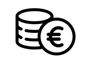 Money. Line Icon Vector. Payment system. 
Coins and euro Sign isolated on white background. 
Flat design style.