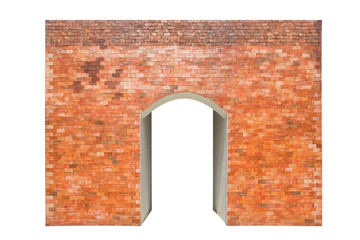 Arch built of red brick isolated on white background, Clipping p