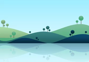 Peel and stick wallpaper Pool Natue landscape background, mountain scenery vector illustration