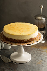 New York cheesecake on a cake stand