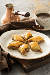 Homemade baklava with nuts and honey