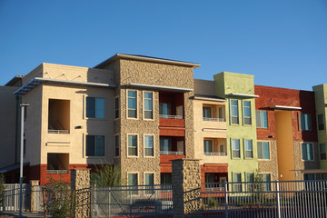 colorful apartment building exterior in the city