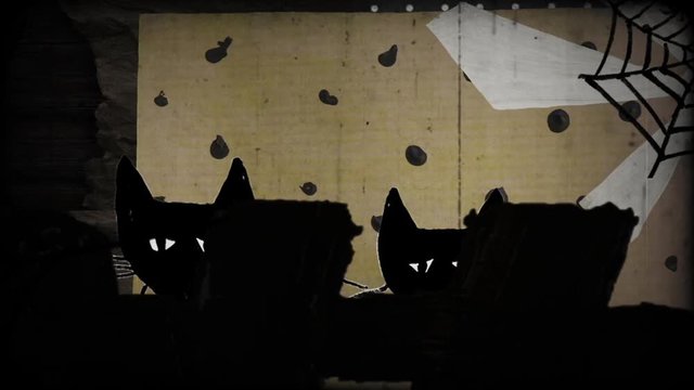 Black Cats at the Fence Haloween Funny Horror Stories Spiders on a Cobweb Spiderweb Old Funny Humorous Movie Cartoon Plasticine and Paper Animation