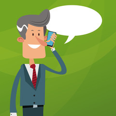 Cartoon man with smartphone icon. Mobile lifestyle technology and communication theme. Colorful design. Vector illustration