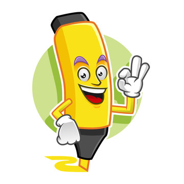 Delicious Highlighter mascot, OK Highlighter character, Marker cartoon