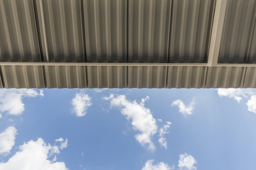 Metal sheet roof and beautiful blue sky