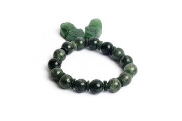 Beads Green Crackle Agate Bracelet and Jade pendant with white isolated background. It is believed that Strengthening peace and concentration