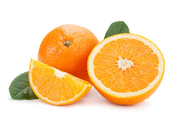 Orange citrus fruit part isolated on white