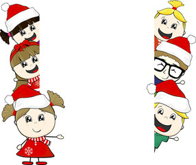 little kids with santa claus hat and blank board isolated on white background