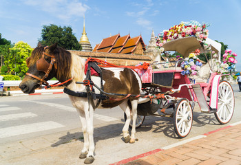 Naklejka na ściany i meble Horse carriage at Phrathat Lampang Luang temple in Lampang, Thai
