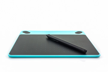Digital graphic tablet and pen.