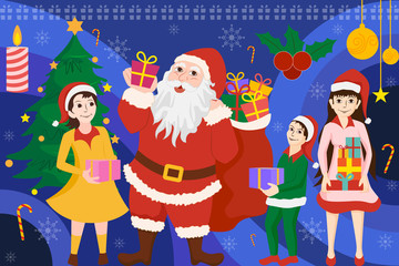 Santa Claus standing with Christmas Holiday gift