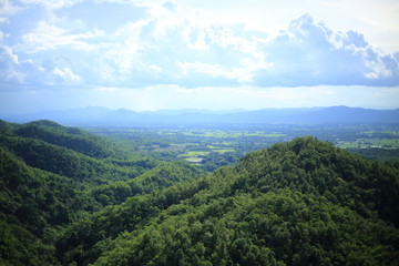 Fototapeta na wymiar Mountains view at Wat Pratad Doi Leng in Phrae Thailand