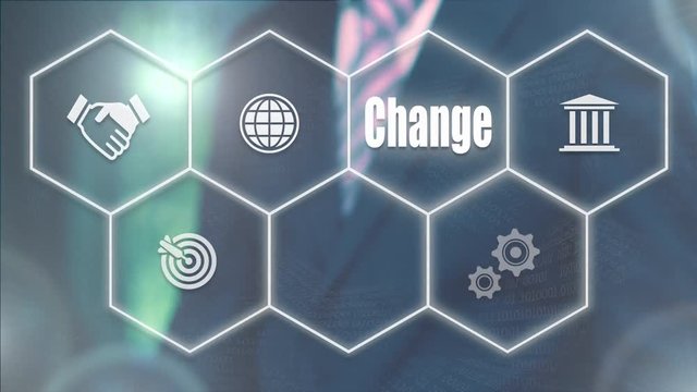 Businessman pressing a Business Change concept