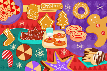 Santa Claus with Christmas Holiday dessert and cookies
