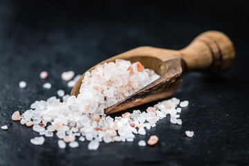 Pink Salt on a slate slab (selective focus)
