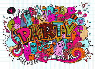 Hand drawn, doodle party set. Sketch icons for invitation, flyer