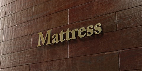 Mattress - Bronze plaque mounted on maple wood wall  - 3D rendered royalty free stock picture. This image can be used for an online website banner ad or a print postcard.