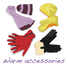 Pair of gloves, scarf and cap for woman