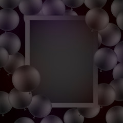 Black ballons on black background with mockup. Vector frame