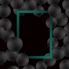 Black ballons on black background with mockup. Vector frame