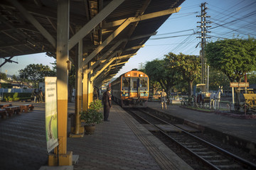 Nakhon Lampang, Thailand - November, 13, 2016 : Train ariving tostation at Nakhon Lampang Railway Station in Nakhon Lampang, Thailand.
