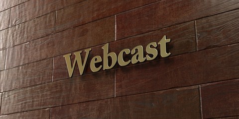 Webcast - Bronze plaque mounted on maple wood wall  - 3D rendered royalty free stock picture. This image can be used for an online website banner ad or a print postcard.