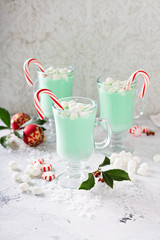 Green peppermint hot chocolate with marshmallows