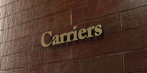 Carriers - Bronze plaque mounted on maple wood wall  - 3D rendered royalty free stock picture. This image can be used for an online website banner ad or a print postcard.