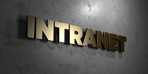 Intranet - Gold sign mounted on glossy marble wall  - 3D rendered royalty free stock illustration. This image can be used for an online website banner ad or a print postcard.