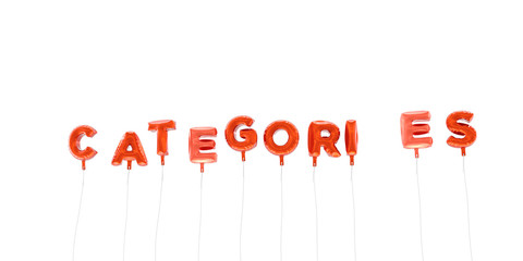 CATEGORIES - word made from red foil balloons - 3D rendered.  Can be used for an online banner ad or a print postcard.