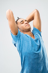 bored or lazy young man stretching