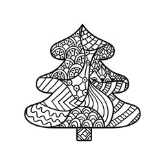 Christmas card in zentangle style for adult anti stress.