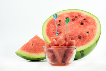 Slices of watermelon on white background